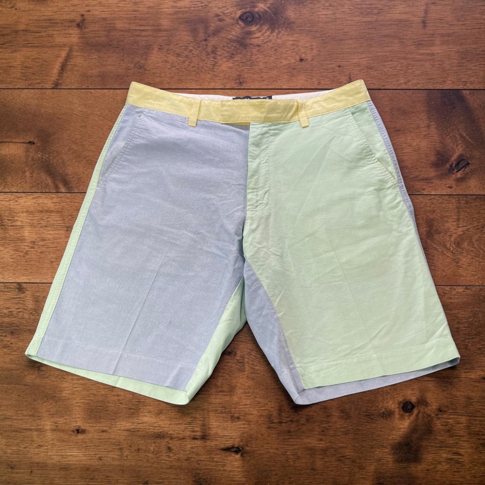 Chaps Mens Colorblock Oxford Shorts 10" Pastel Blue Green Yellow Cotton Size 32